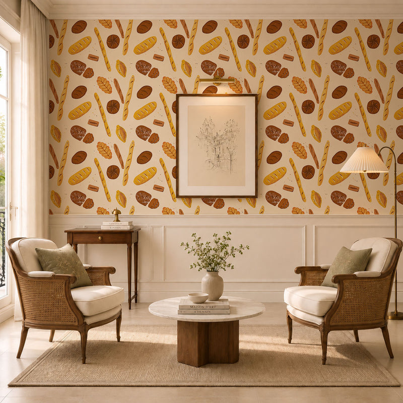 Baguette and Loaf Wallpaper, European Wallpaper, French Style