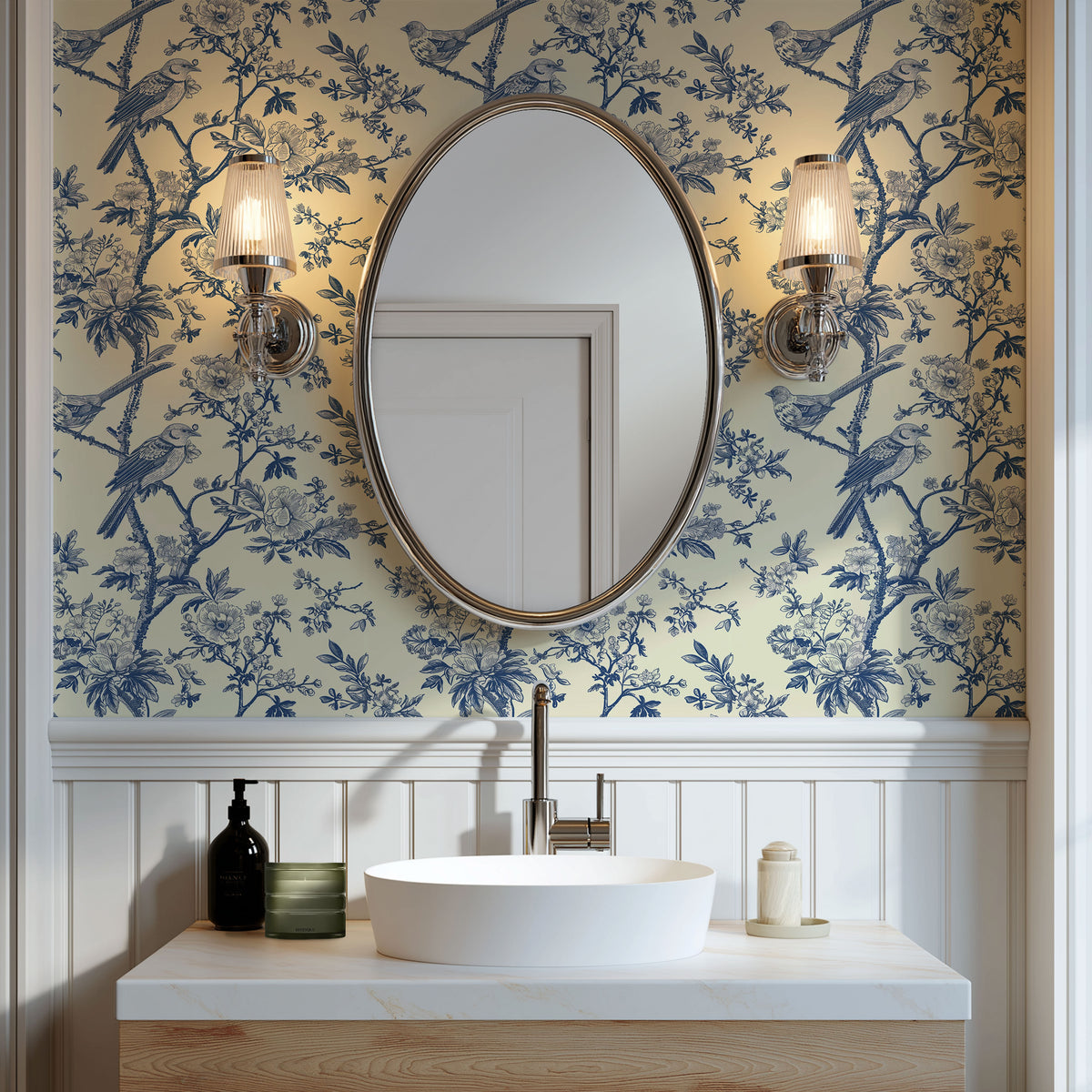Bleu Botanique 01 Wallpaper, European Wallpaper, French Style