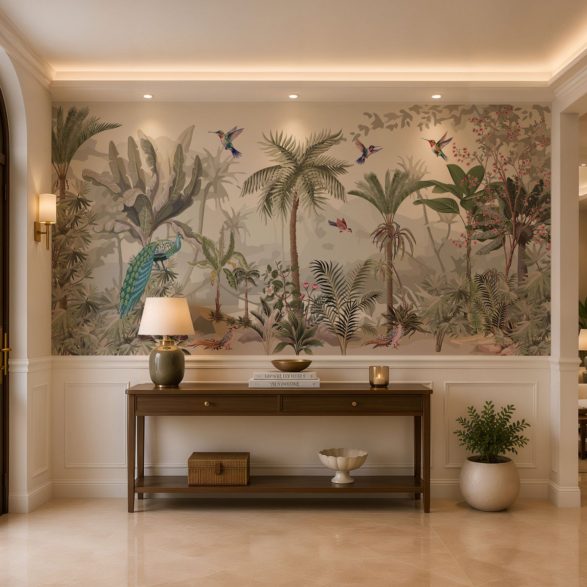 Tropical Paradise Aviary Botanical Wallpaper