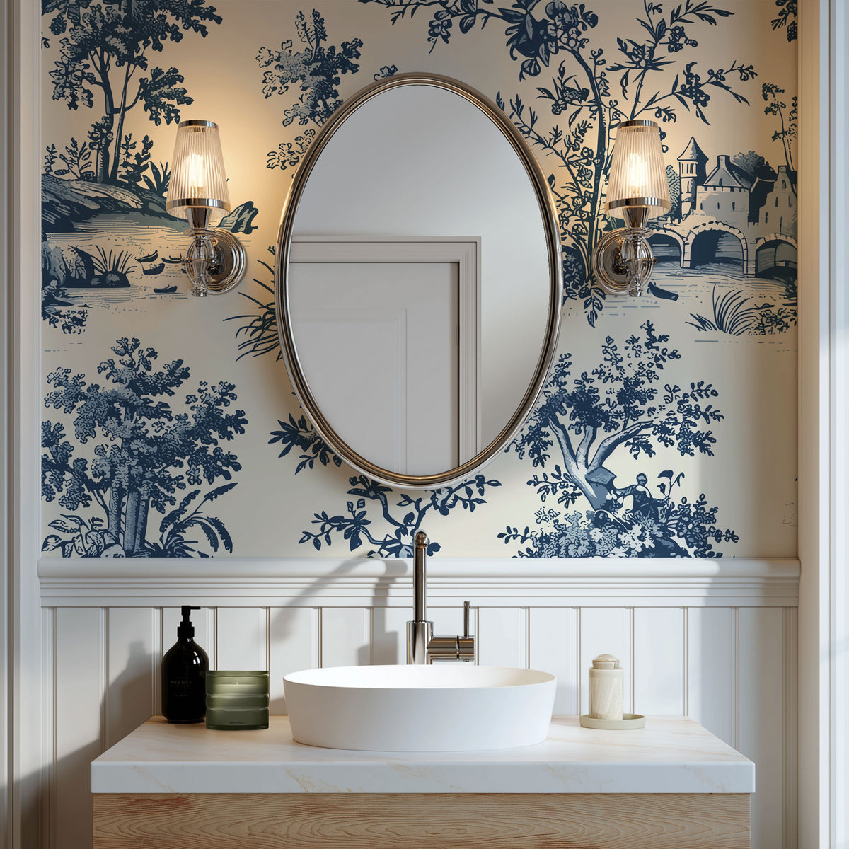 Bleu Botanique 02 Wallpaper, European Wallpaper, French Style
