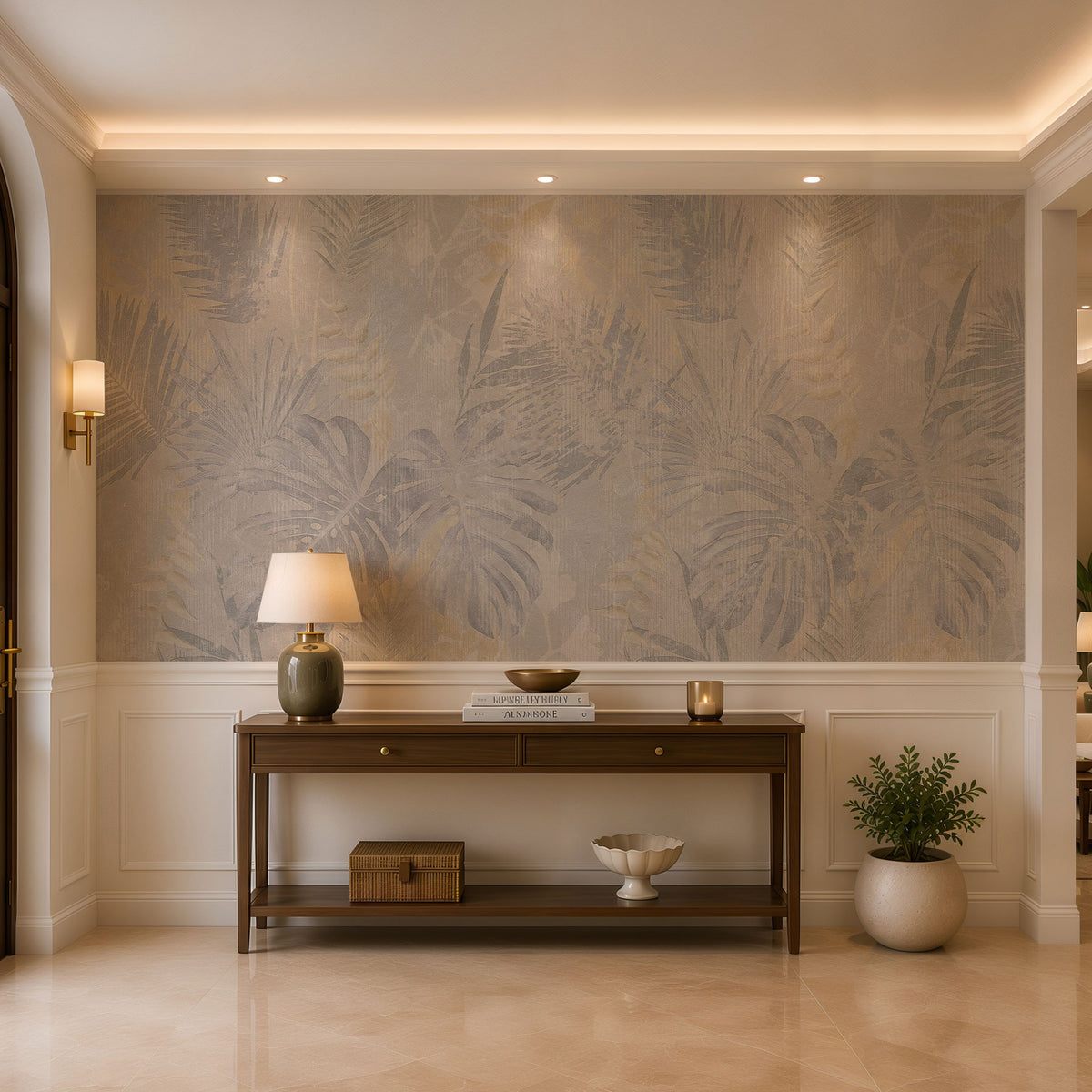 Muted Tropical Mist Botanical Wallpaper