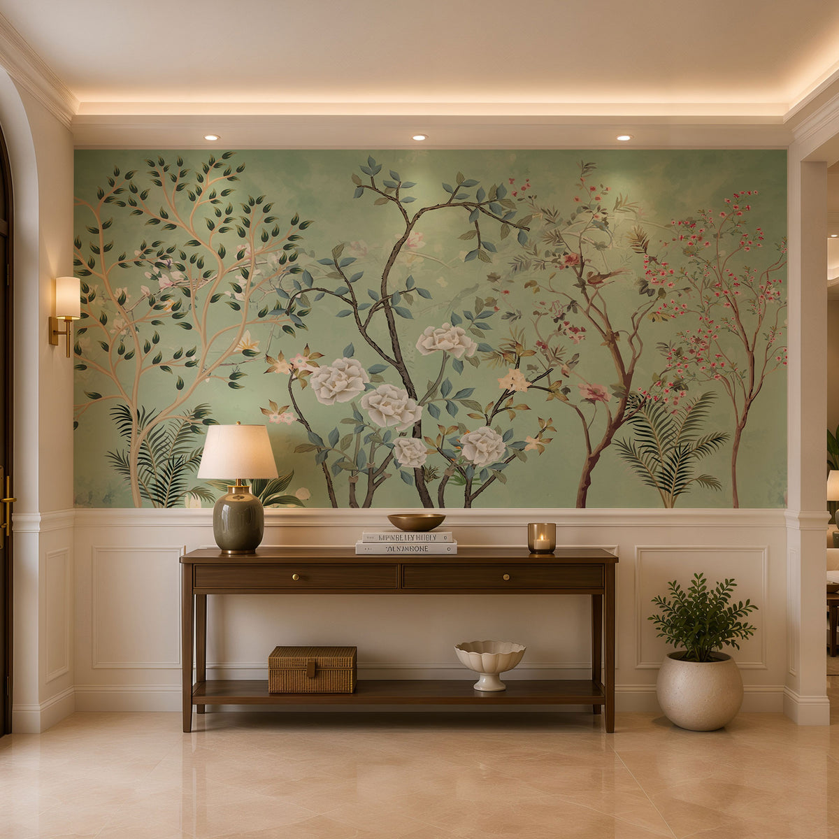 Mint Peony Garden Botanical Wallpaper