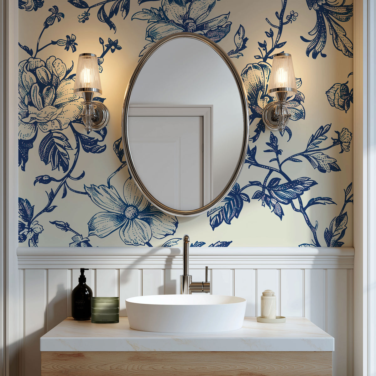 Jardin en Bleu Wallpaper, European Wallpaper