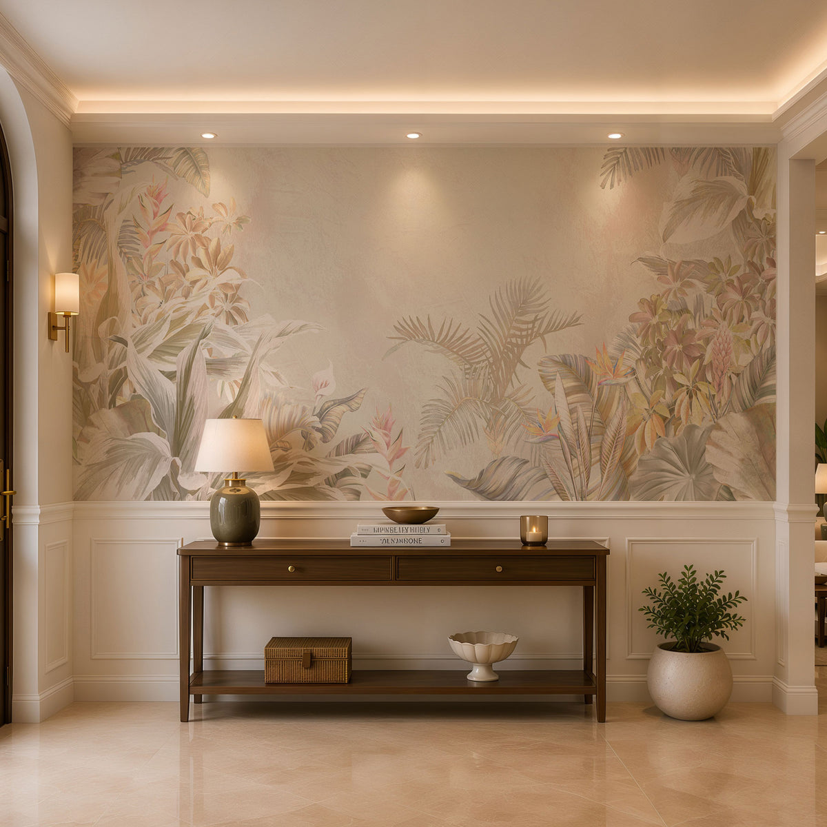 Pastel Tropical Paradise Botanical Wallpaper