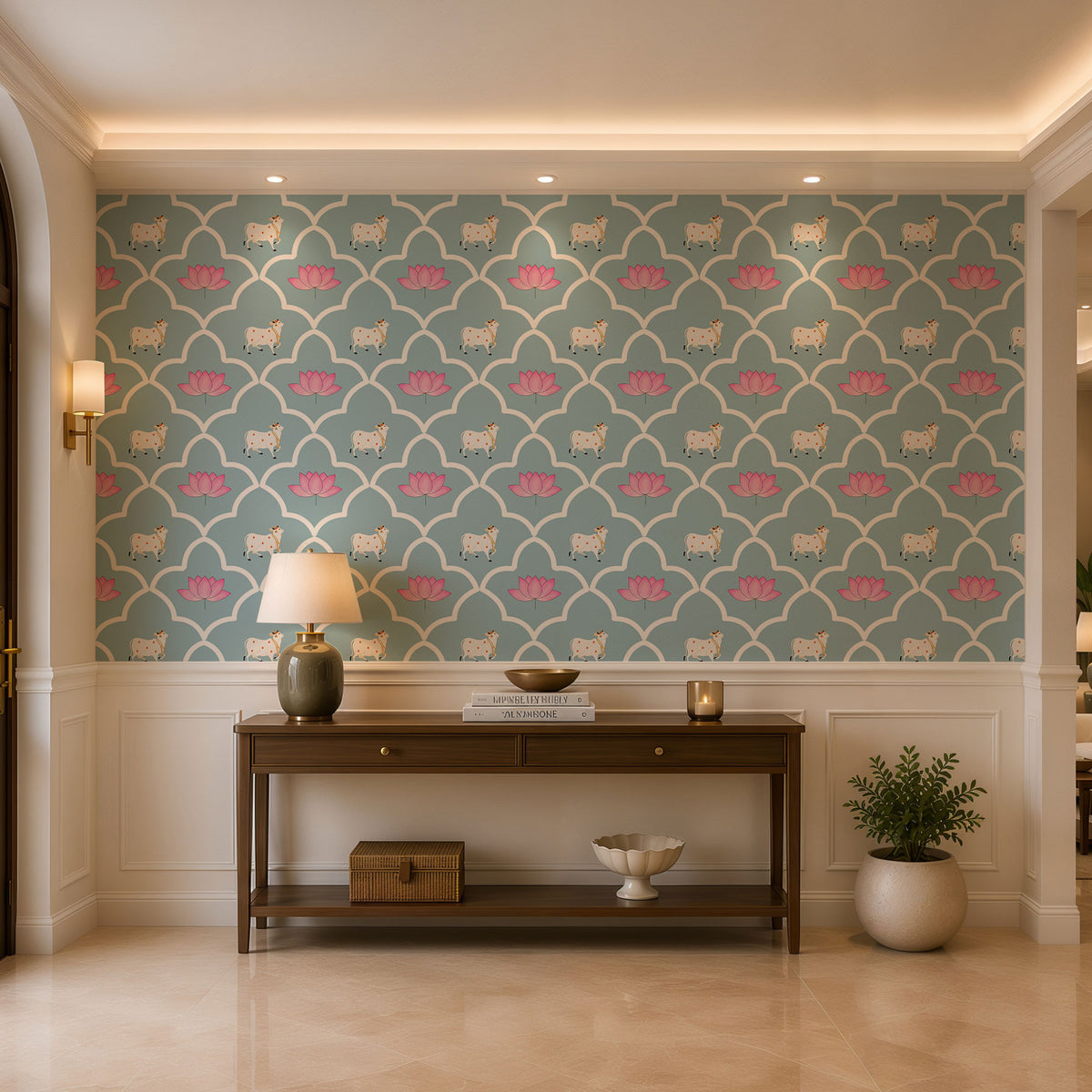 Sacred Cow Lattice Floral Wallpaper