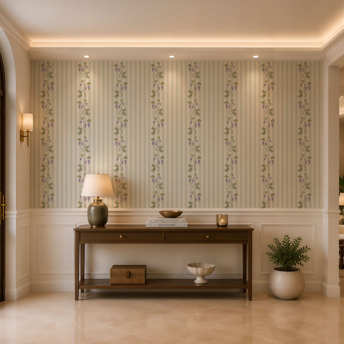Wisteria Stripes Floral Wallpaper