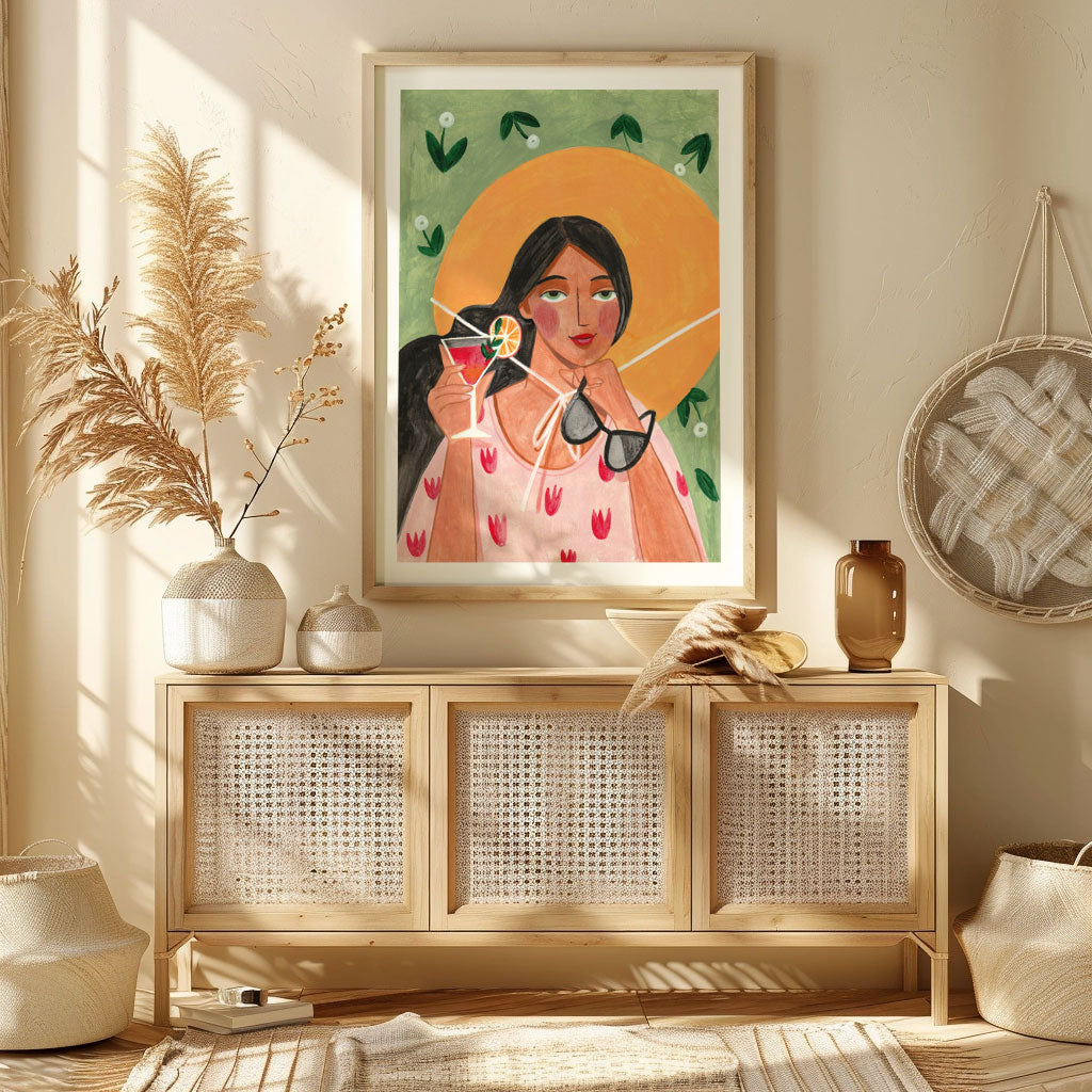 Abstract Modern Bohemian Woman with Cocktail