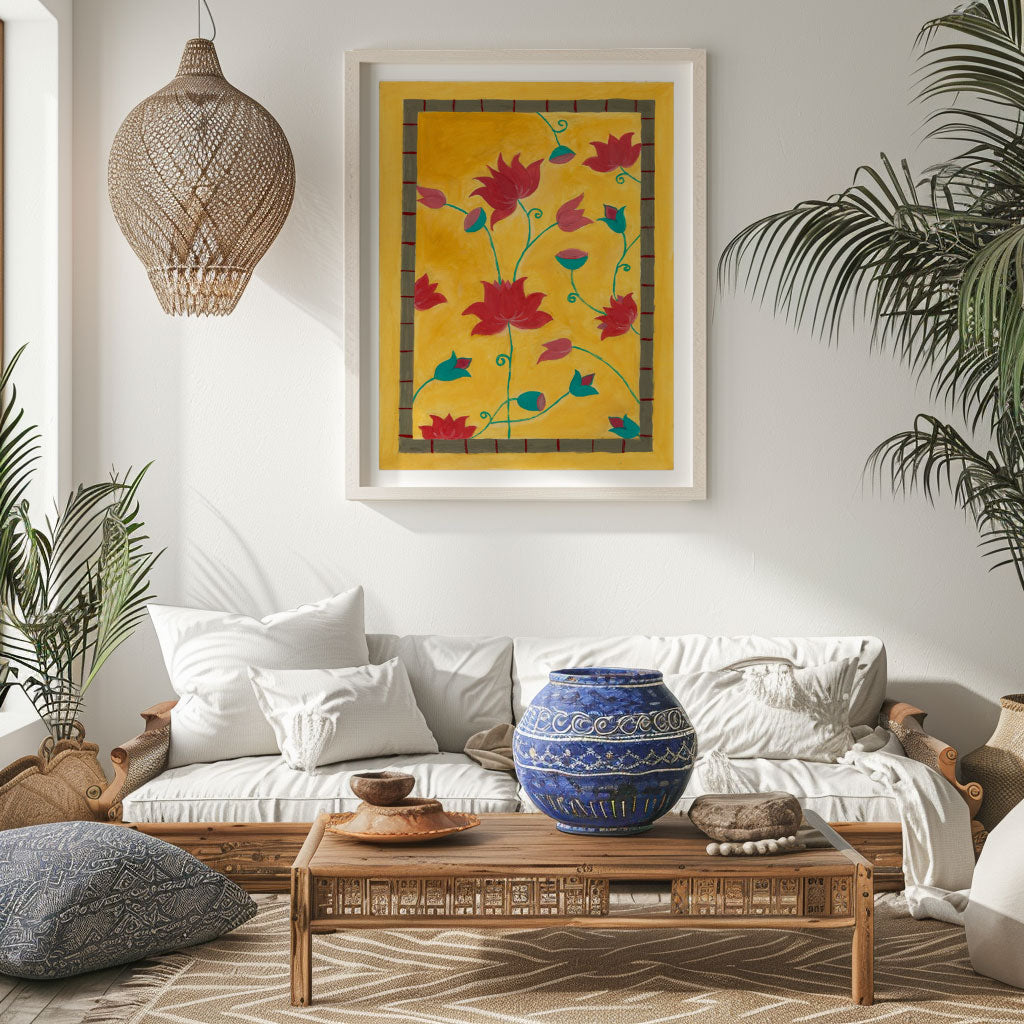 Madhubani Lotus in Oil Medium Art: Buy Madhubani Paintings & Art Prints ...