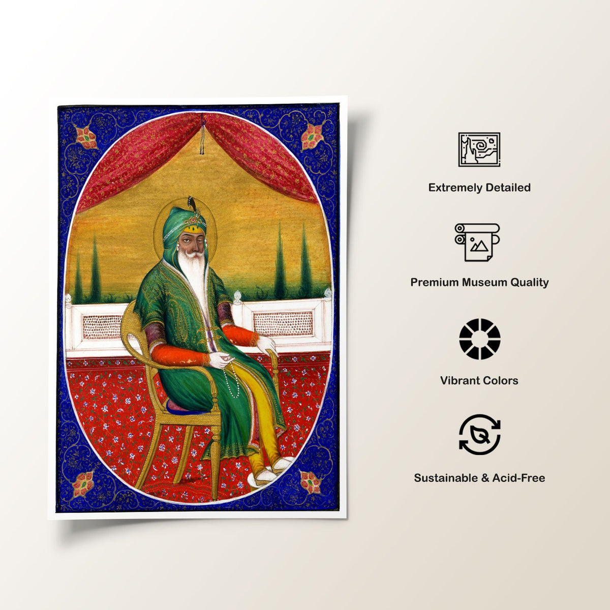 Portrait. Ranjit Singh seated on terrace, with inscription, Indian Miniature Paintings
