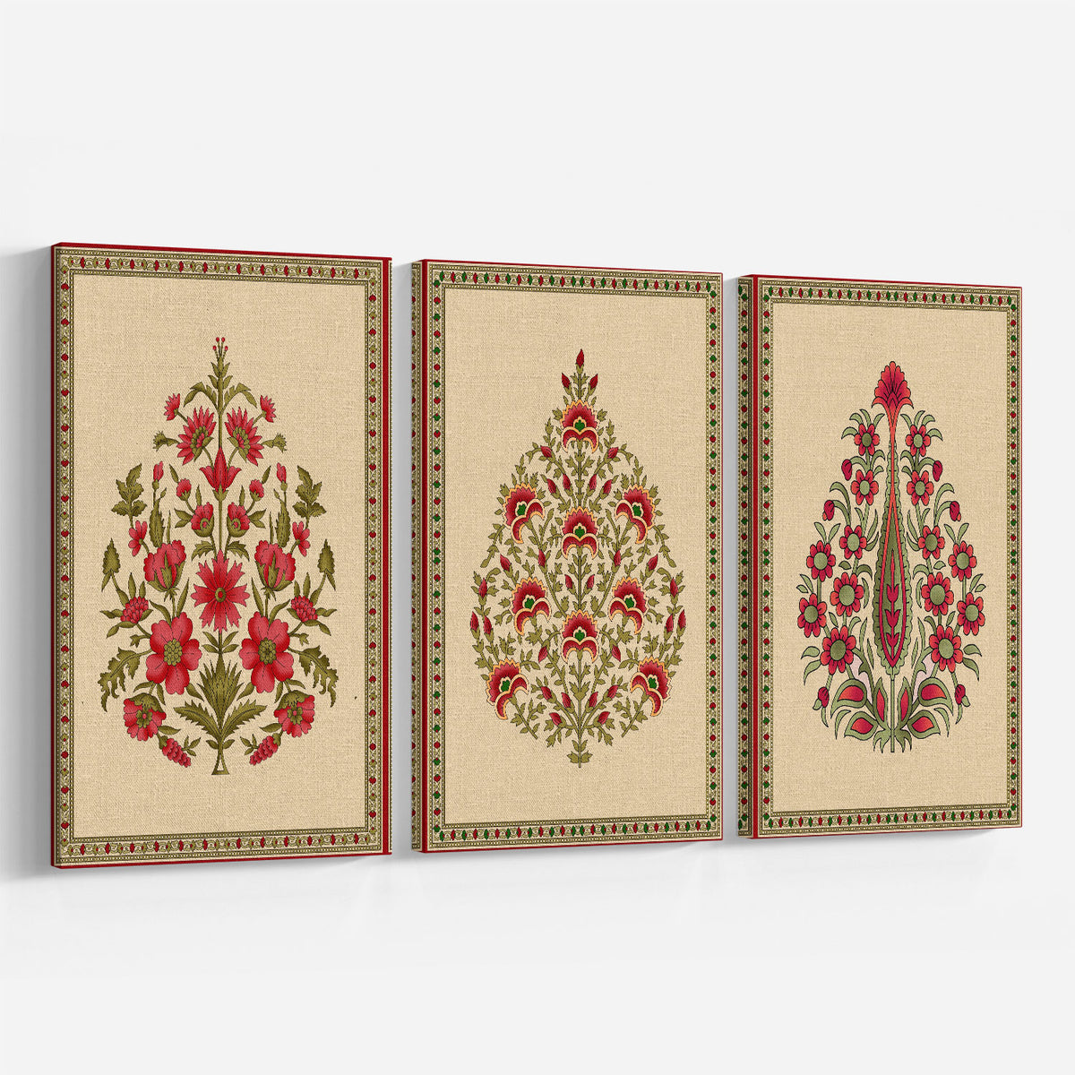 Set of 3 Seamless Mughal Motif Wall Art Paintings