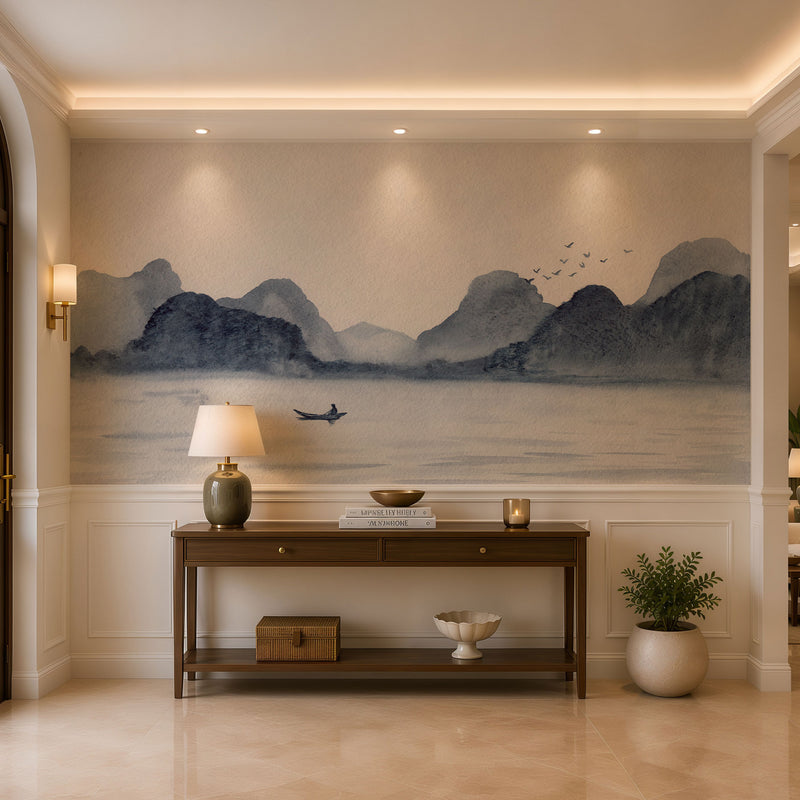 Watercolor Painting Style Wallpaper with Mountains