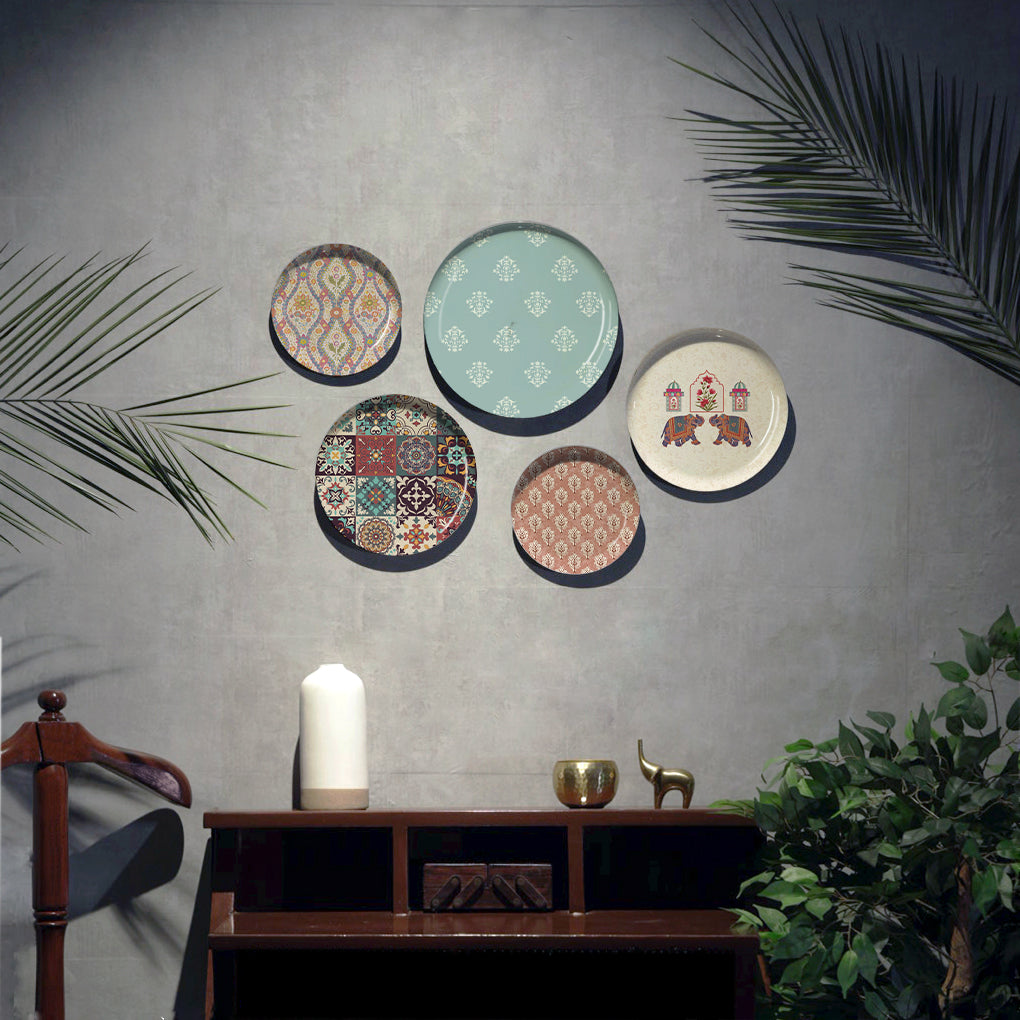 Traditional Jaipur Wall Plate Set, Set of 5, Art Plate Set