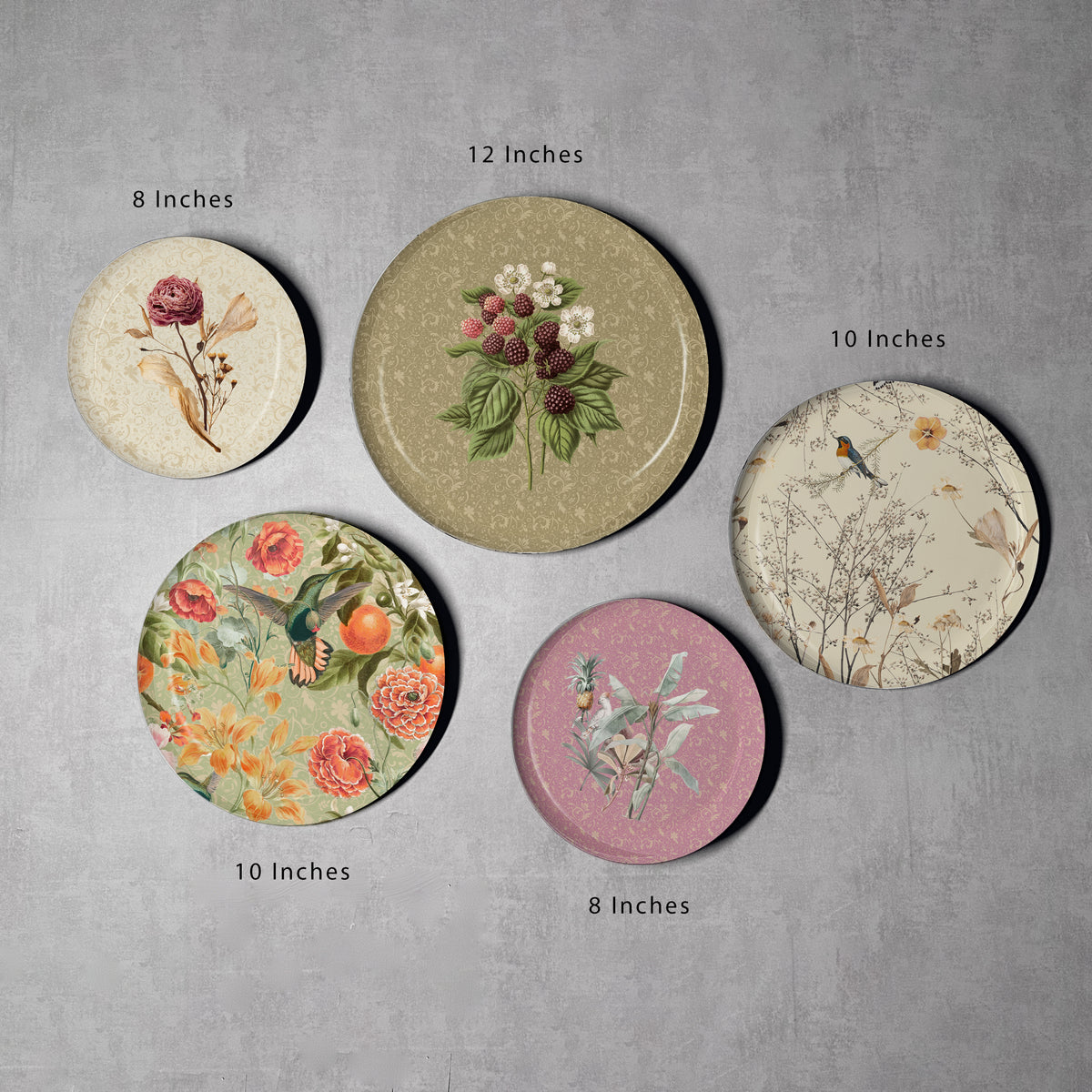 Botanic Bliss Wall Decor Plate, Set of 5, Art Plate Set