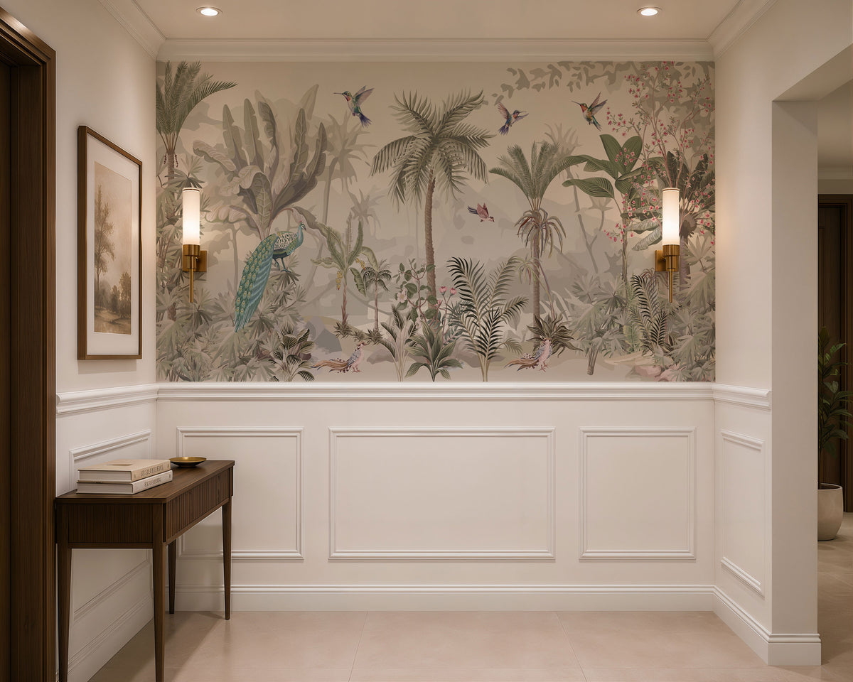Tropical Paradise Aviary Botanical Wallpaper
