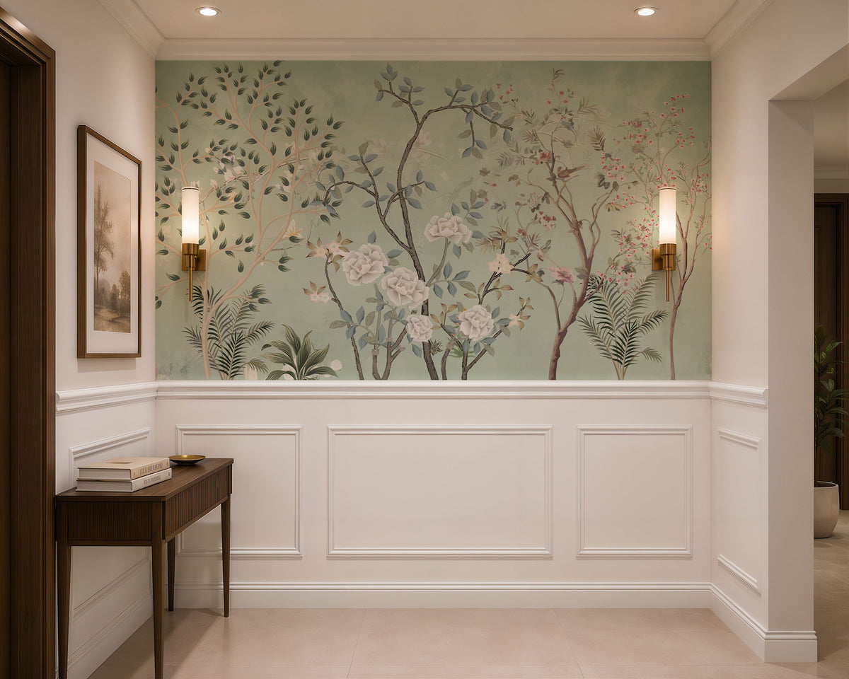Mint Peony Garden Botanical Wallpaper