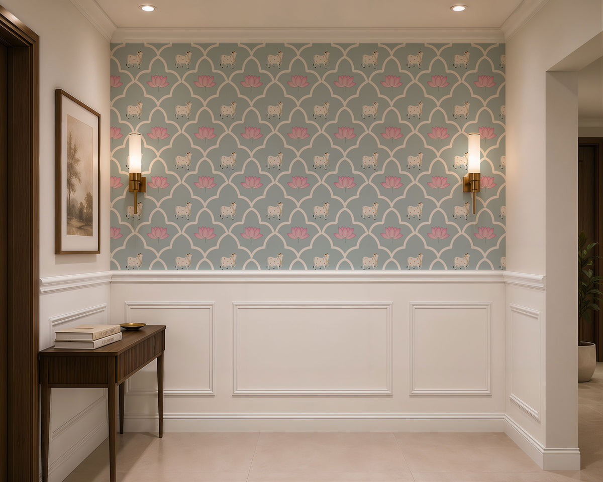 Sacred Cow Lattice Floral Wallpaper