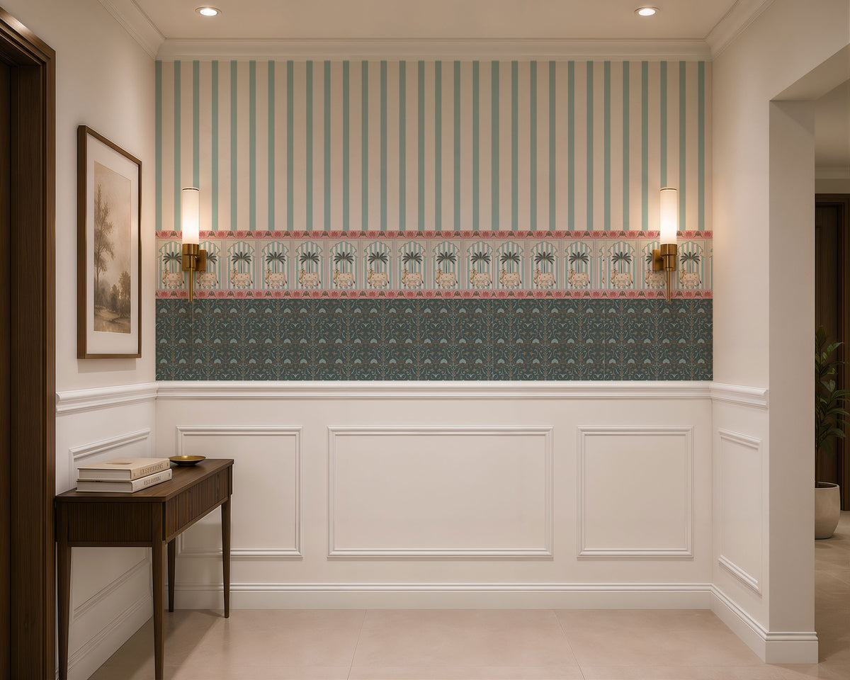 Pichwai Cow Stripes Floral Wallpaper