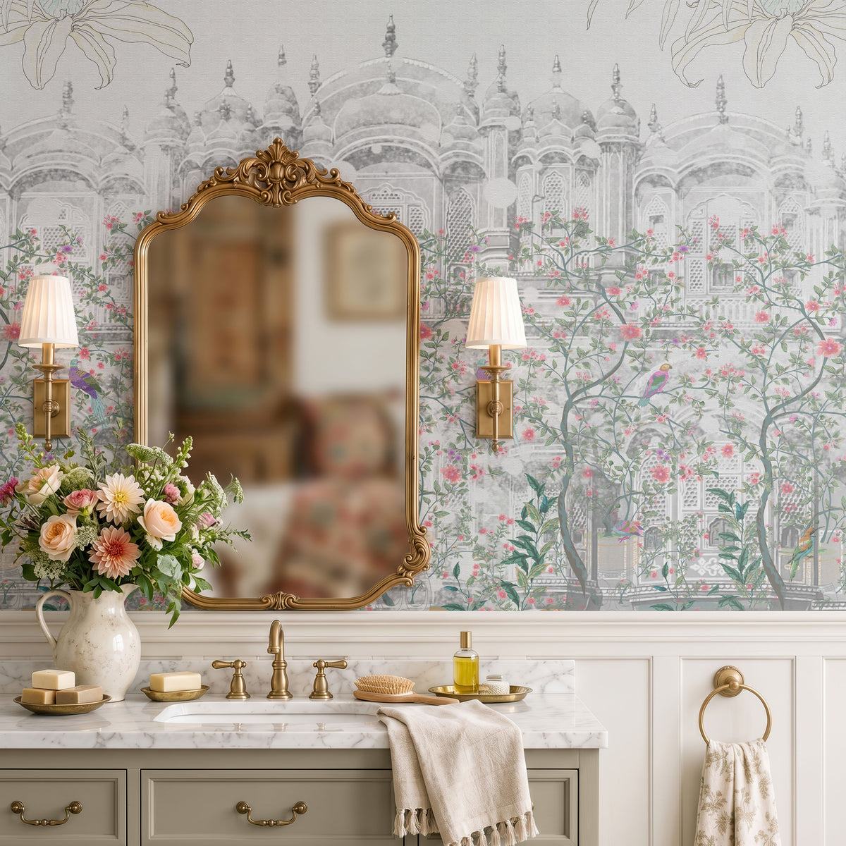 Majestic Palace Garden Botanical Wallpaper