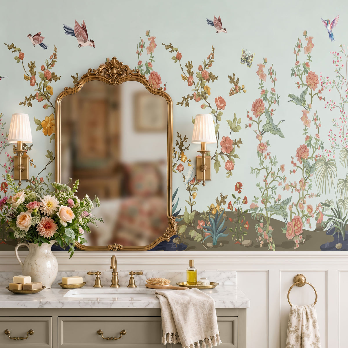 Blossom Bird Garden Botanical Wallpaper