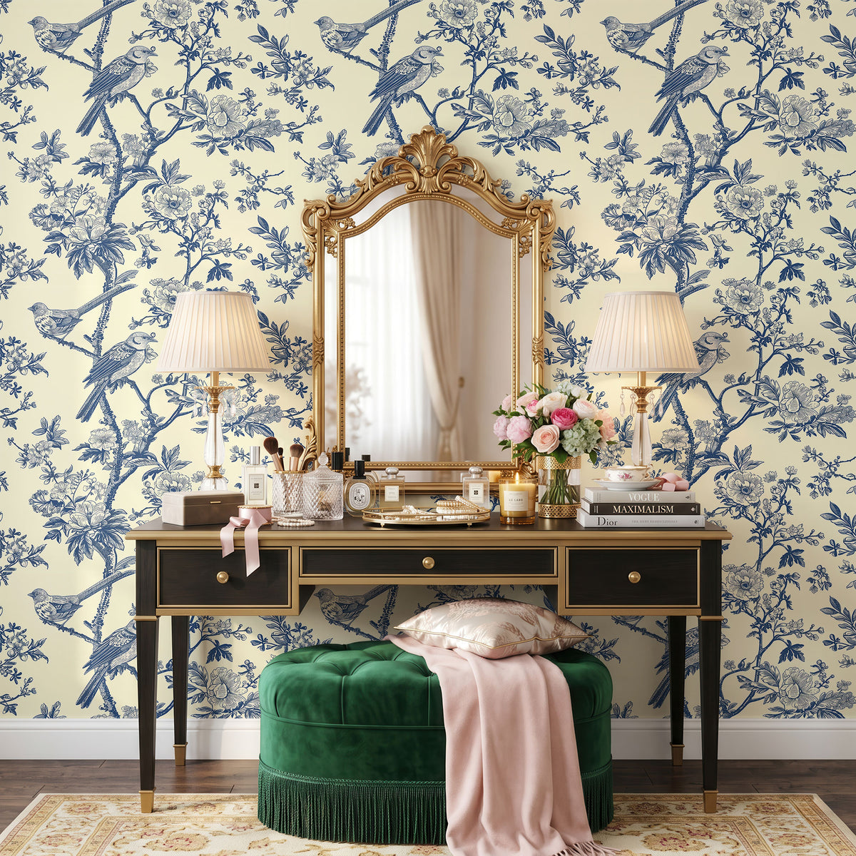 Bleu Botanique 01 Wallpaper, European Wallpaper, French Style