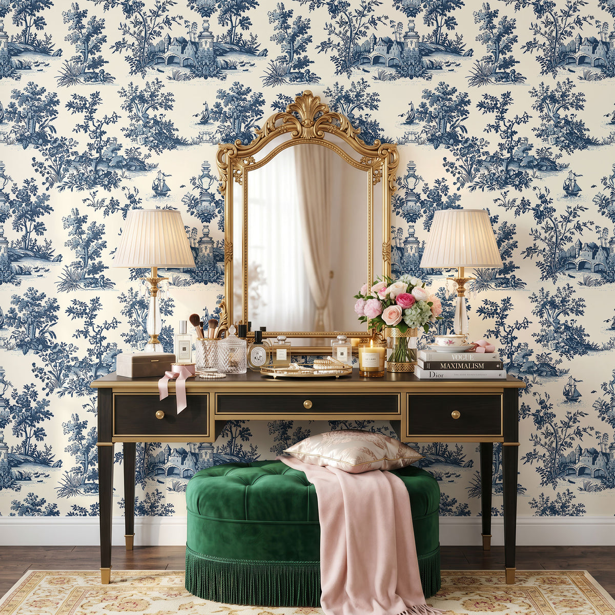 Bleu Botanique 02 Wallpaper, European Wallpaper, French Style