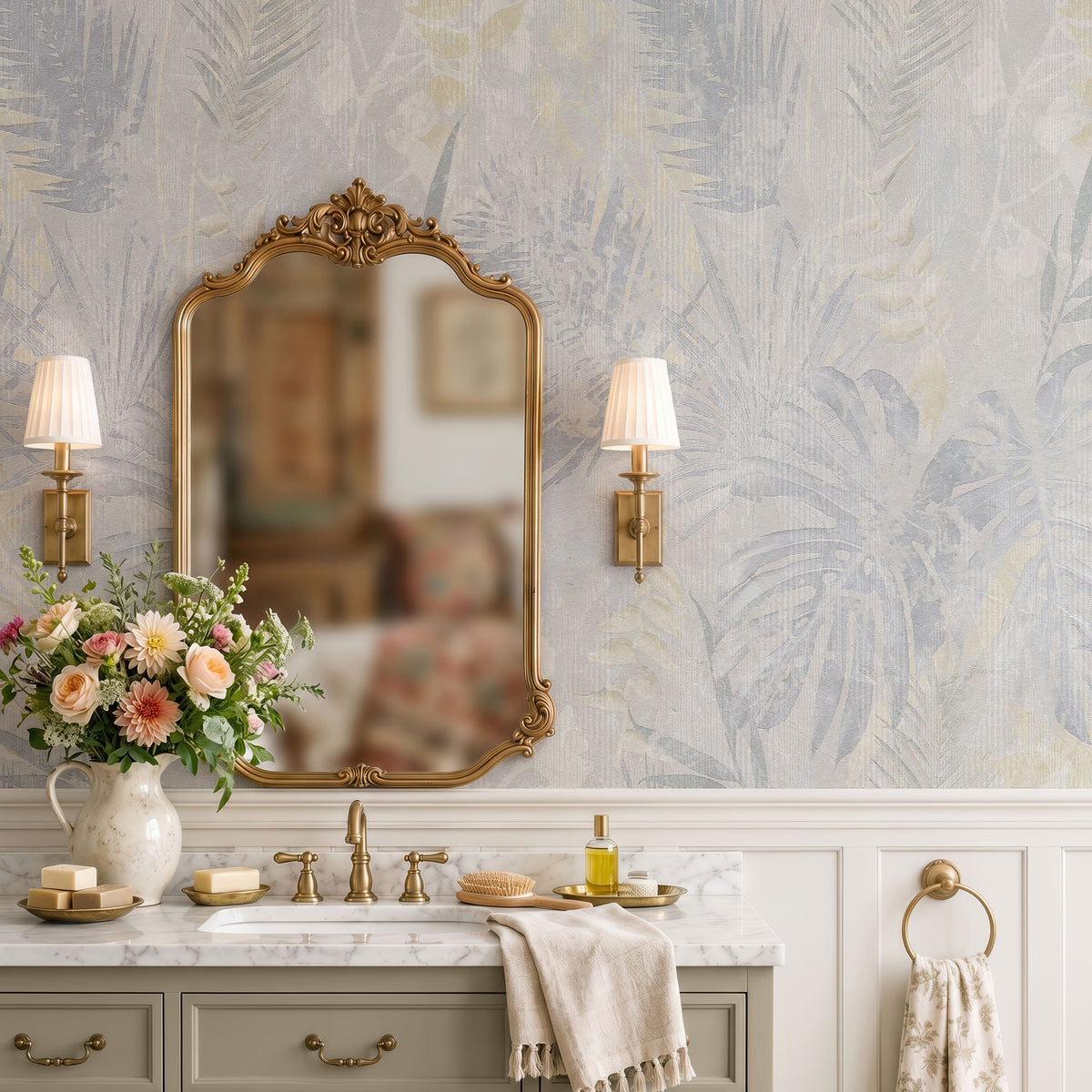 Muted Tropical Mist Botanical Wallpaper