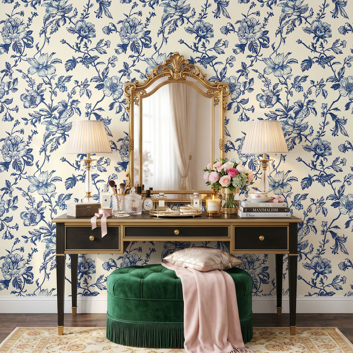 Jardin en Bleu Wallpaper, European Wallpaper