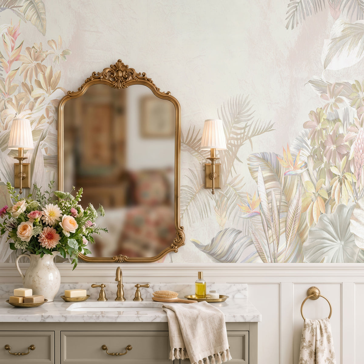 Pastel Tropical Paradise Botanical Wallpaper