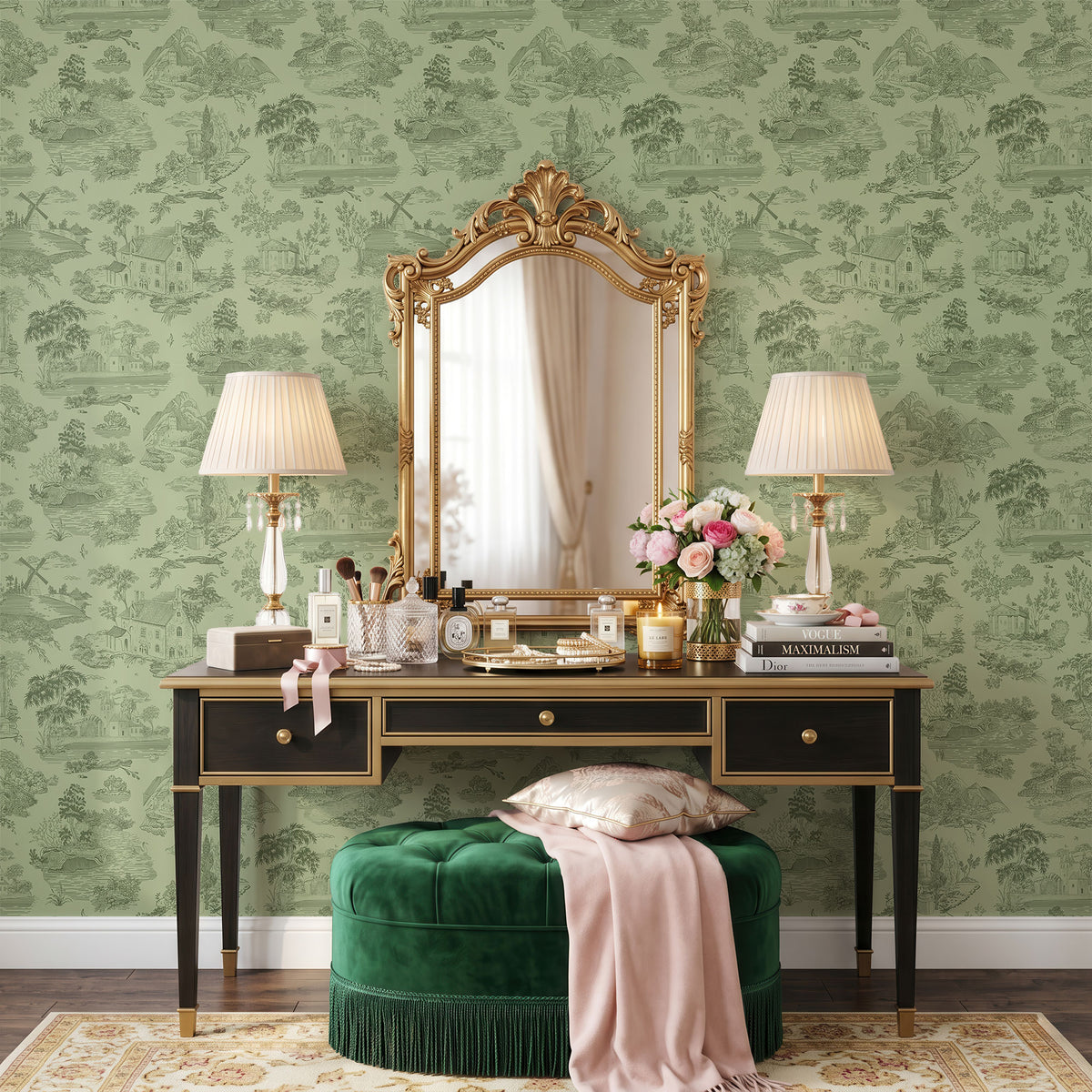 Verte Jardin Wallpaper, European Wallpaper, French Style