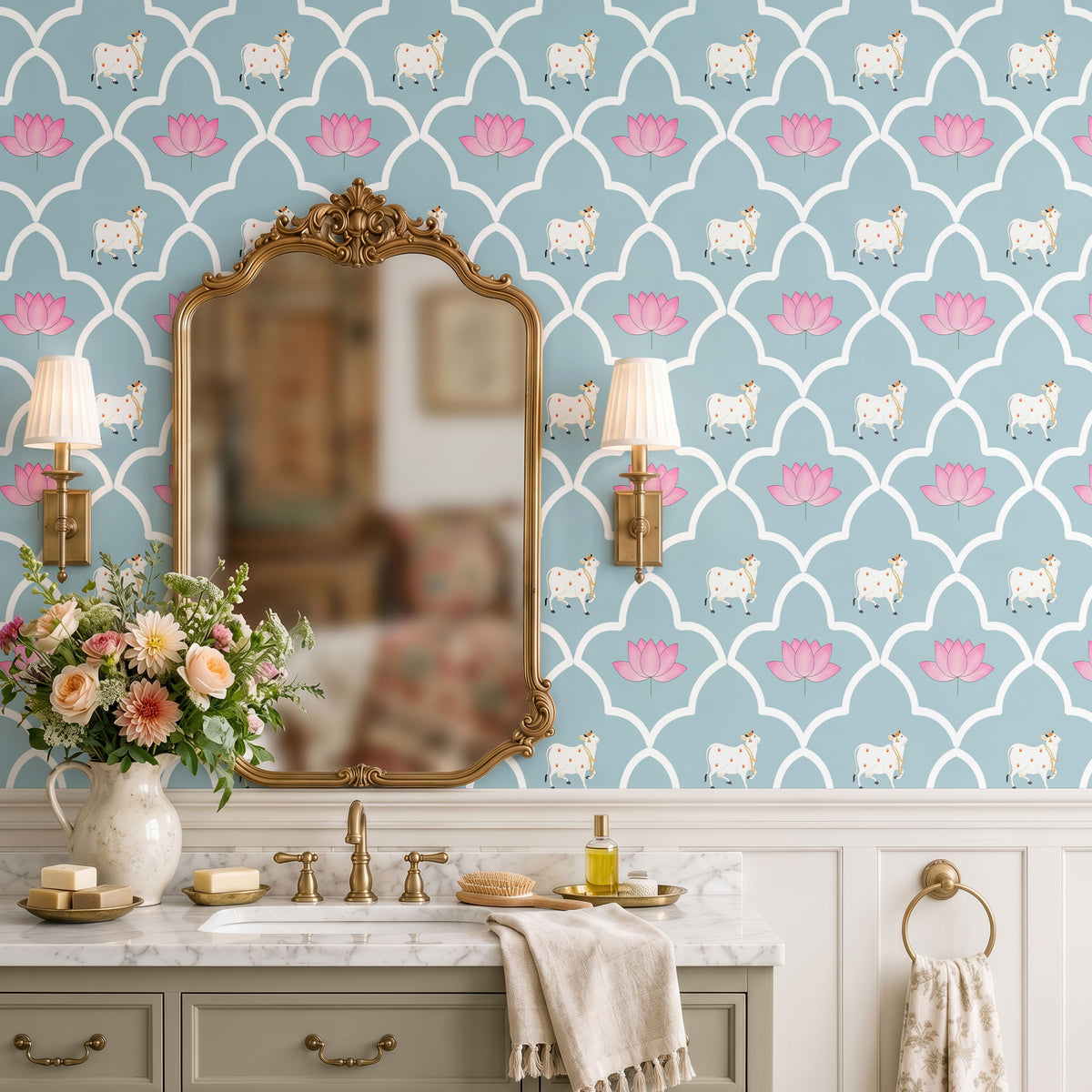 Sacred Cow Lattice Floral Wallpaper