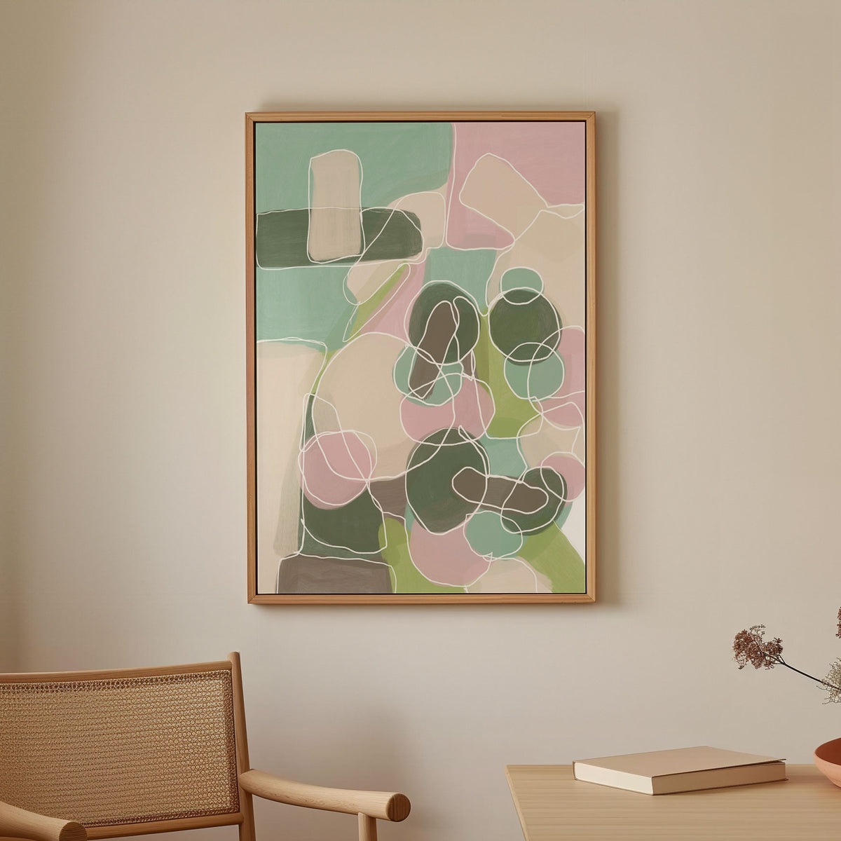 Abstract Green and Pink, Abstract Painting