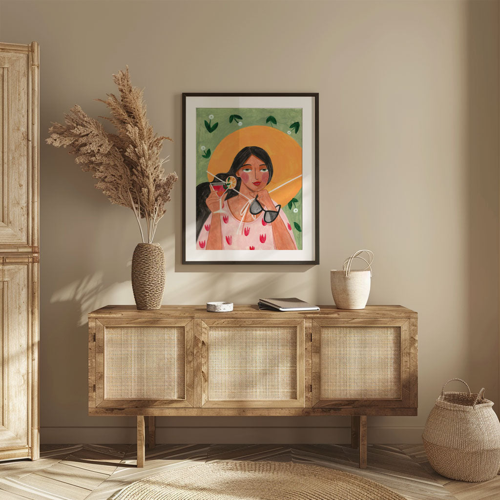 Abstract Modern Bohemian Woman with Cocktail