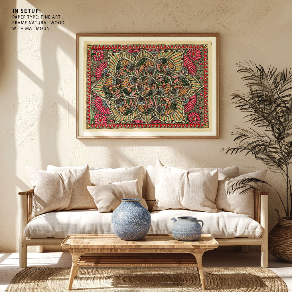 Madhubani Fish with Floral Art Madhubani Painting