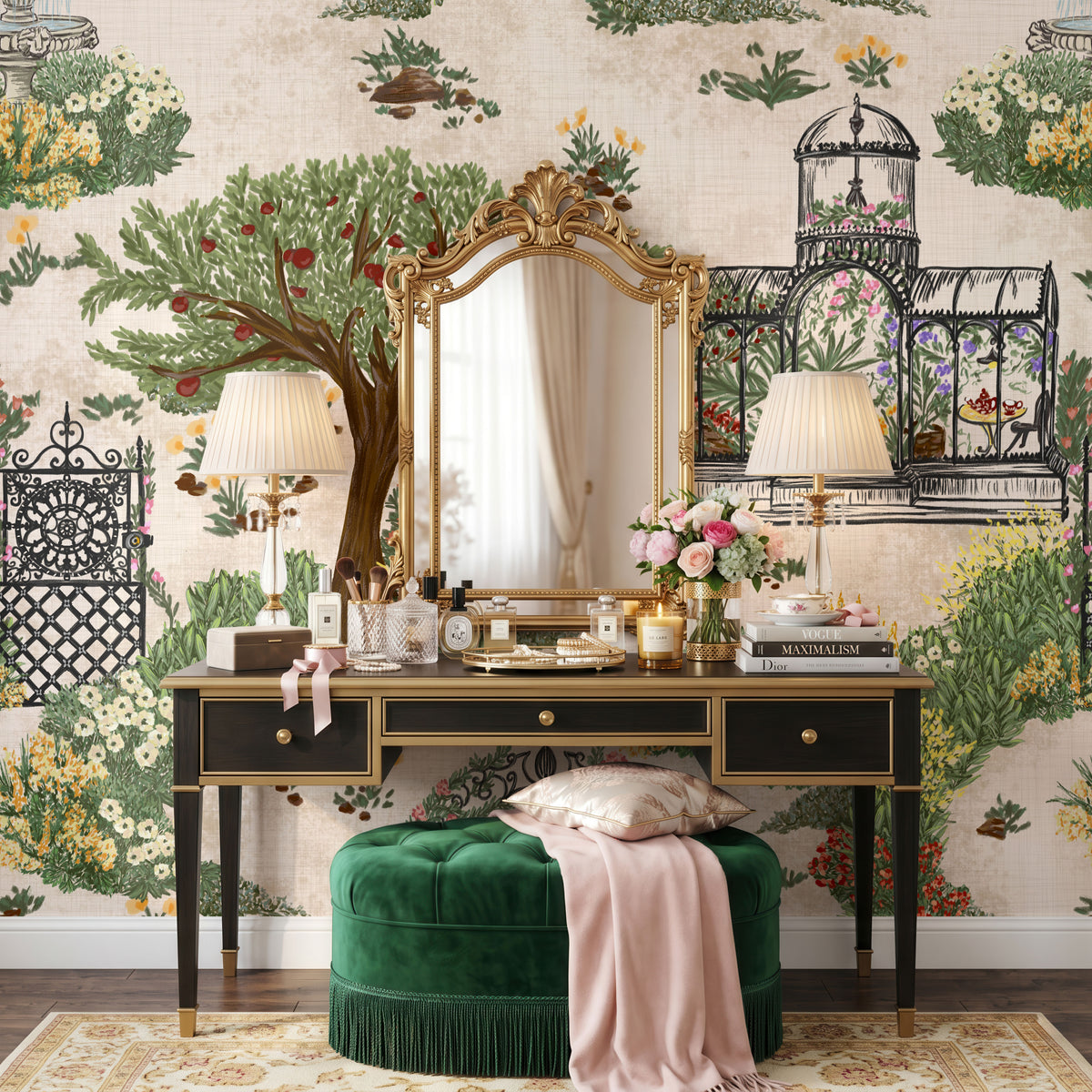 French Botanical Garden Wallpaper, European Wallpaper