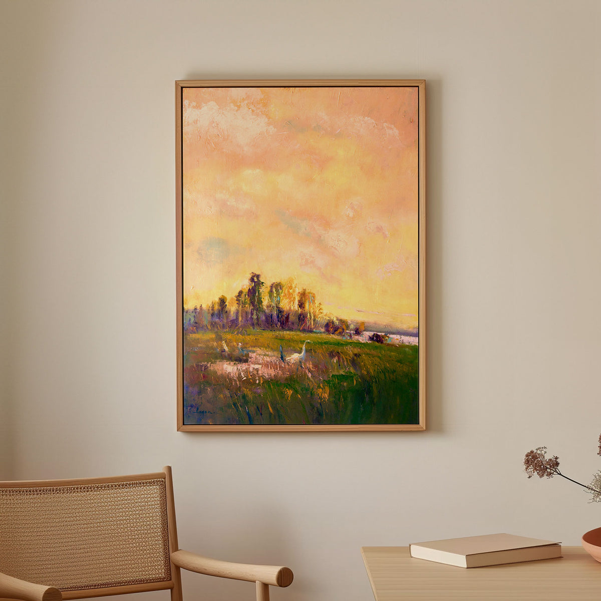 Sunlit Meadowscape, Abstract Painting