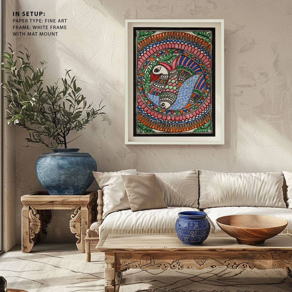 Madhubani Painting Fish Bird Art