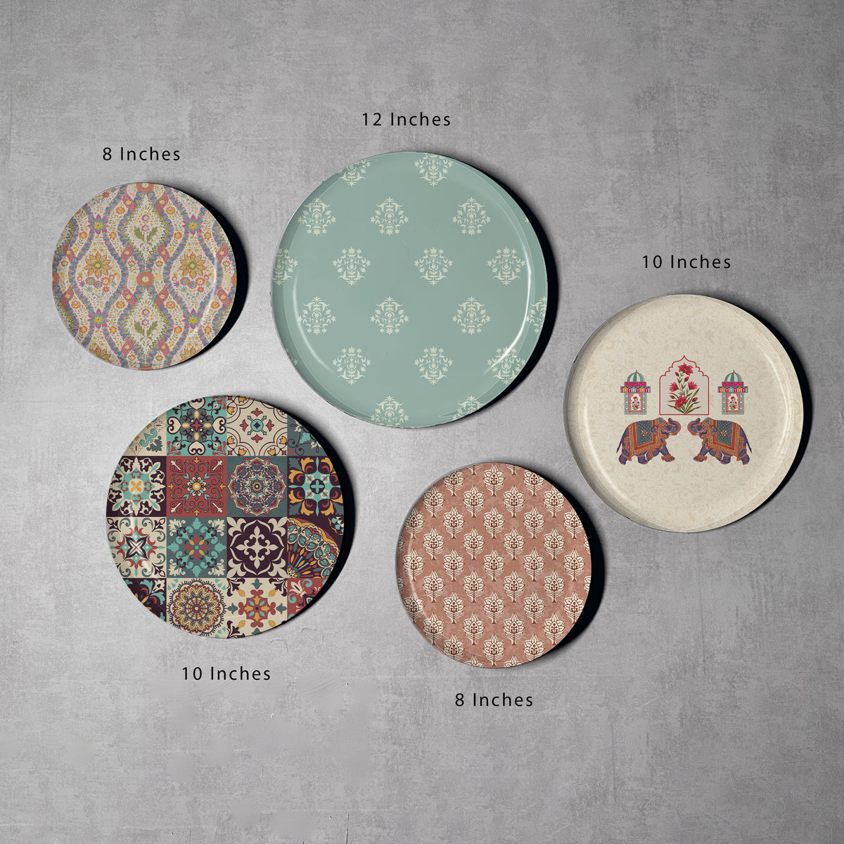 Traditional Jaipur Wall Plate Set, Set of 5, Art Plate Set