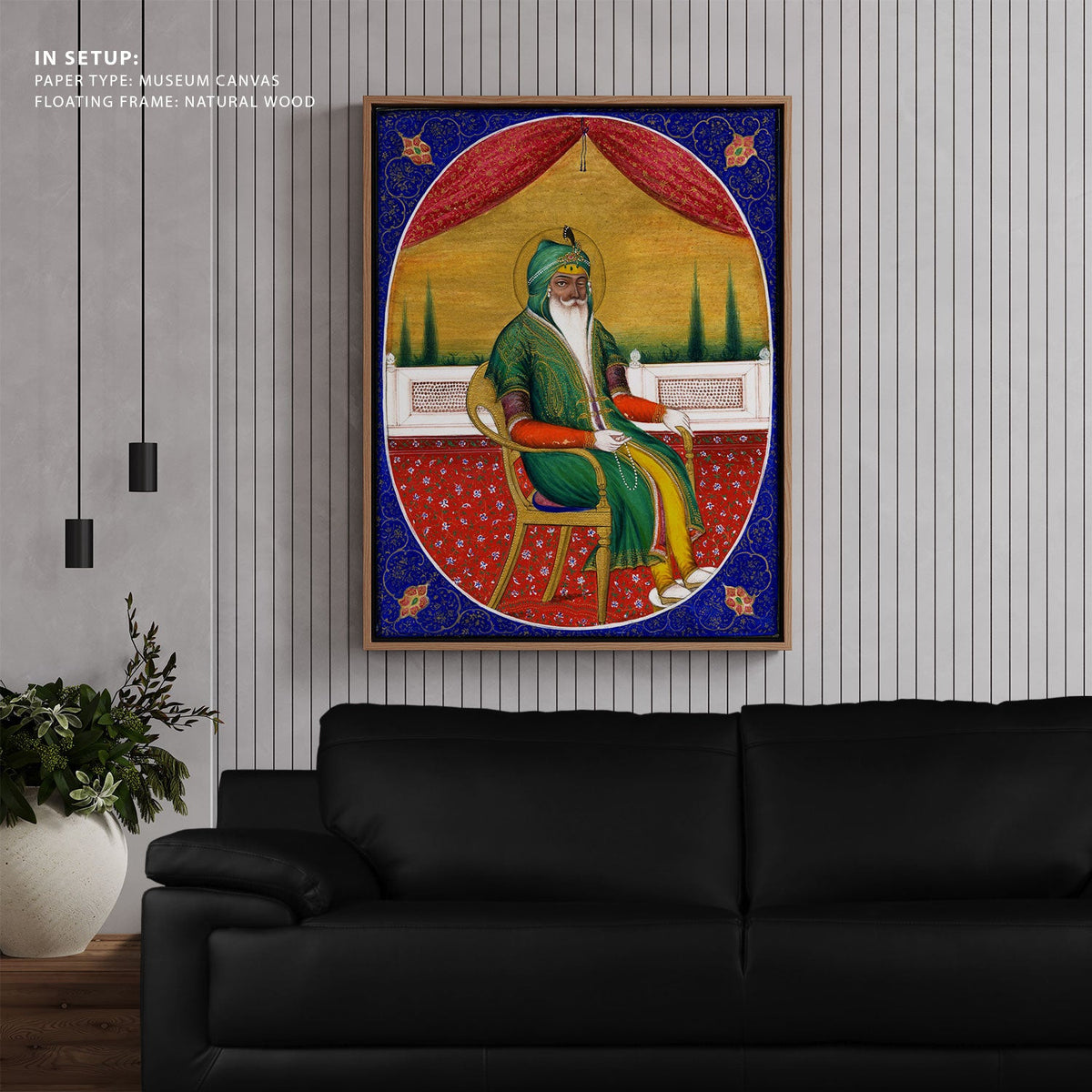 Portrait. Ranjit Singh seated on terrace, with inscription, Indian Miniature Paintings