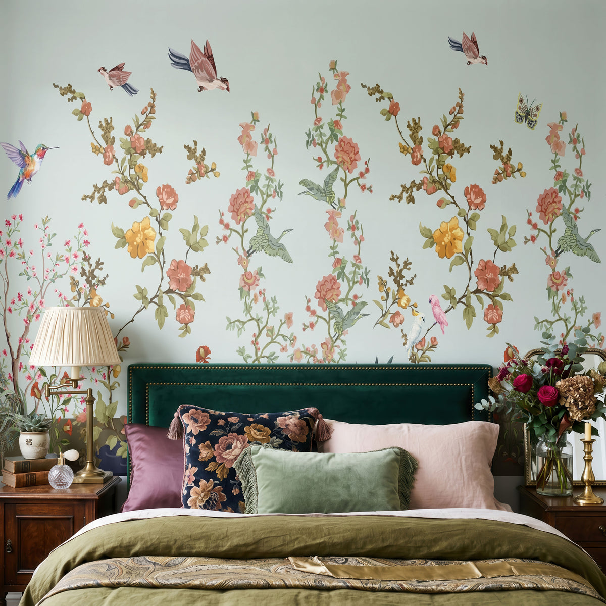 Blossom Bird Garden Botanical Wallpaper