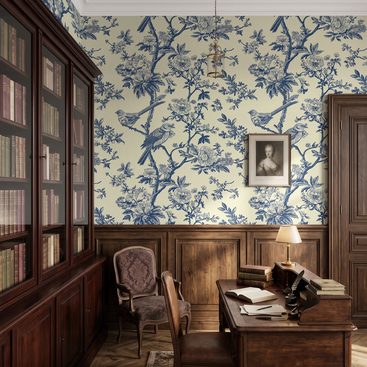 Bleu Botanique 01 Wallpaper, European Wallpaper, French Style