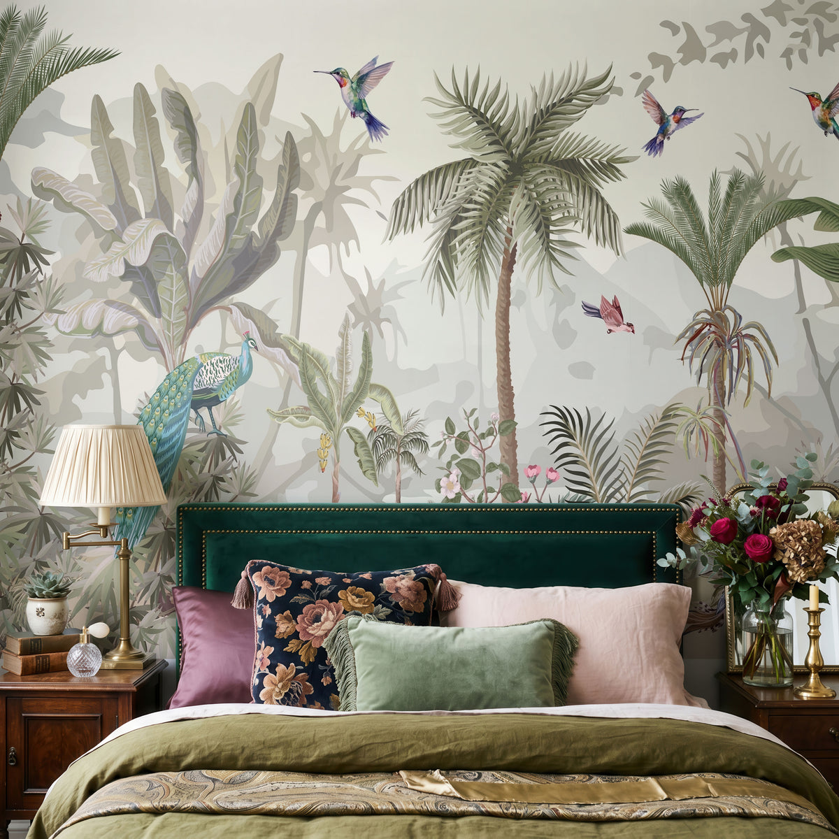 Tropical Paradise Aviary Botanical Wallpaper