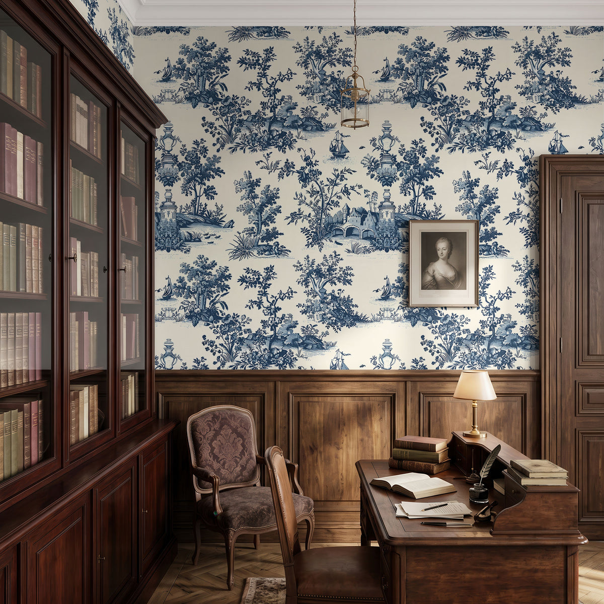 Bleu Botanique 02 Wallpaper, European Wallpaper, French Style