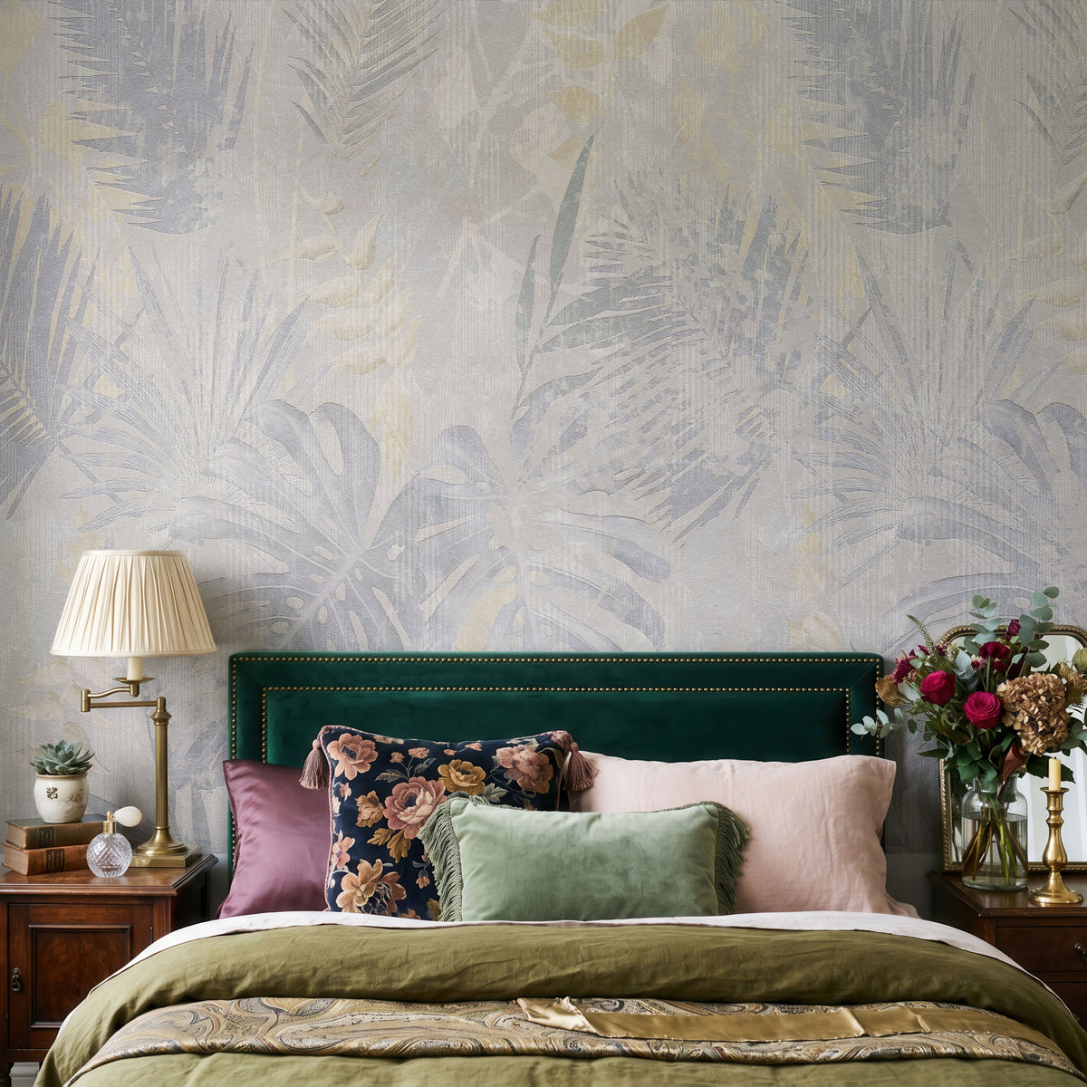 Muted Tropical Mist Botanical Wallpaper