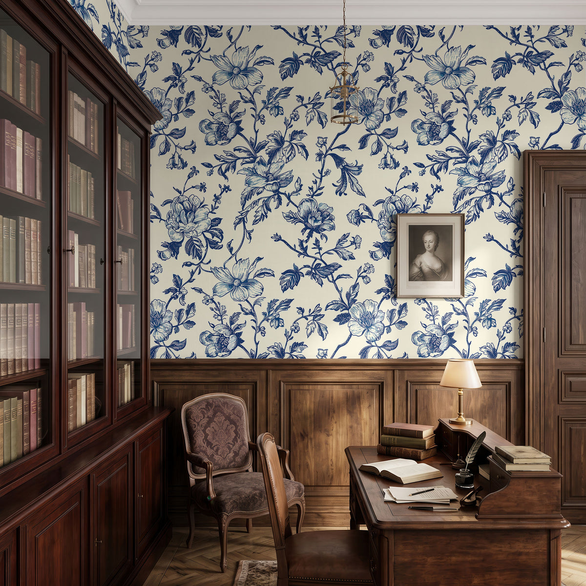 Jardin en Bleu Wallpaper, European Wallpaper