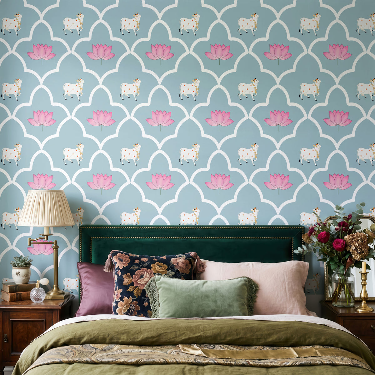 Sacred Cow Lattice Floral Wallpaper
