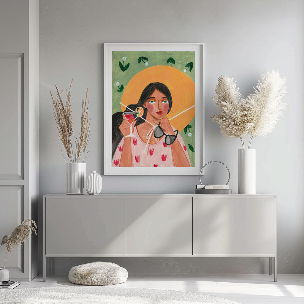 Abstract Modern Bohemian Woman with Cocktail