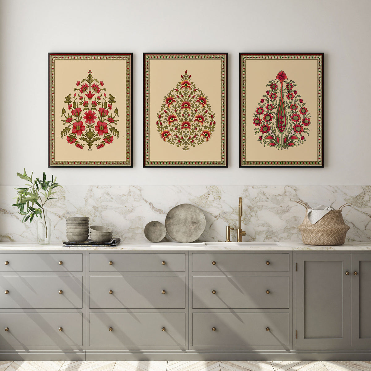 Set of 3 Seamless Mughal Motif Wall Art Paintings