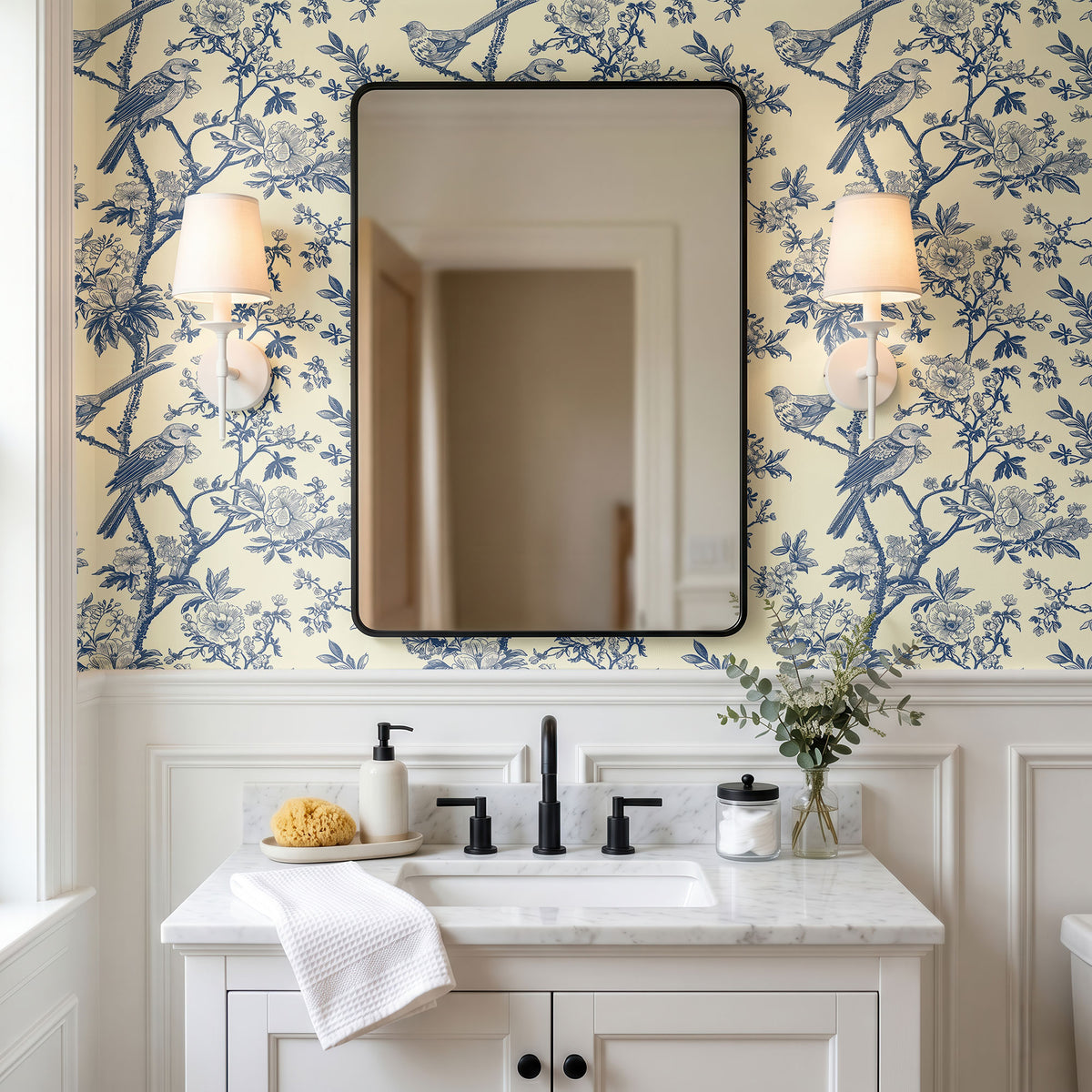Bleu Botanique 01 Wallpaper, European Wallpaper, French Style