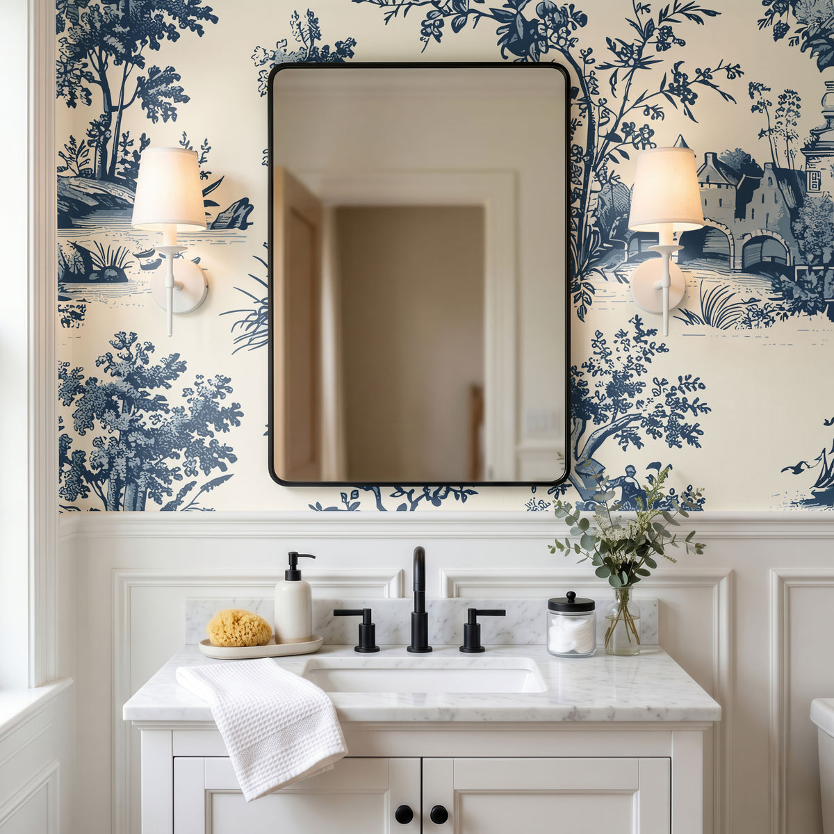 Bleu Botanique 02 Wallpaper, European Wallpaper, French Style