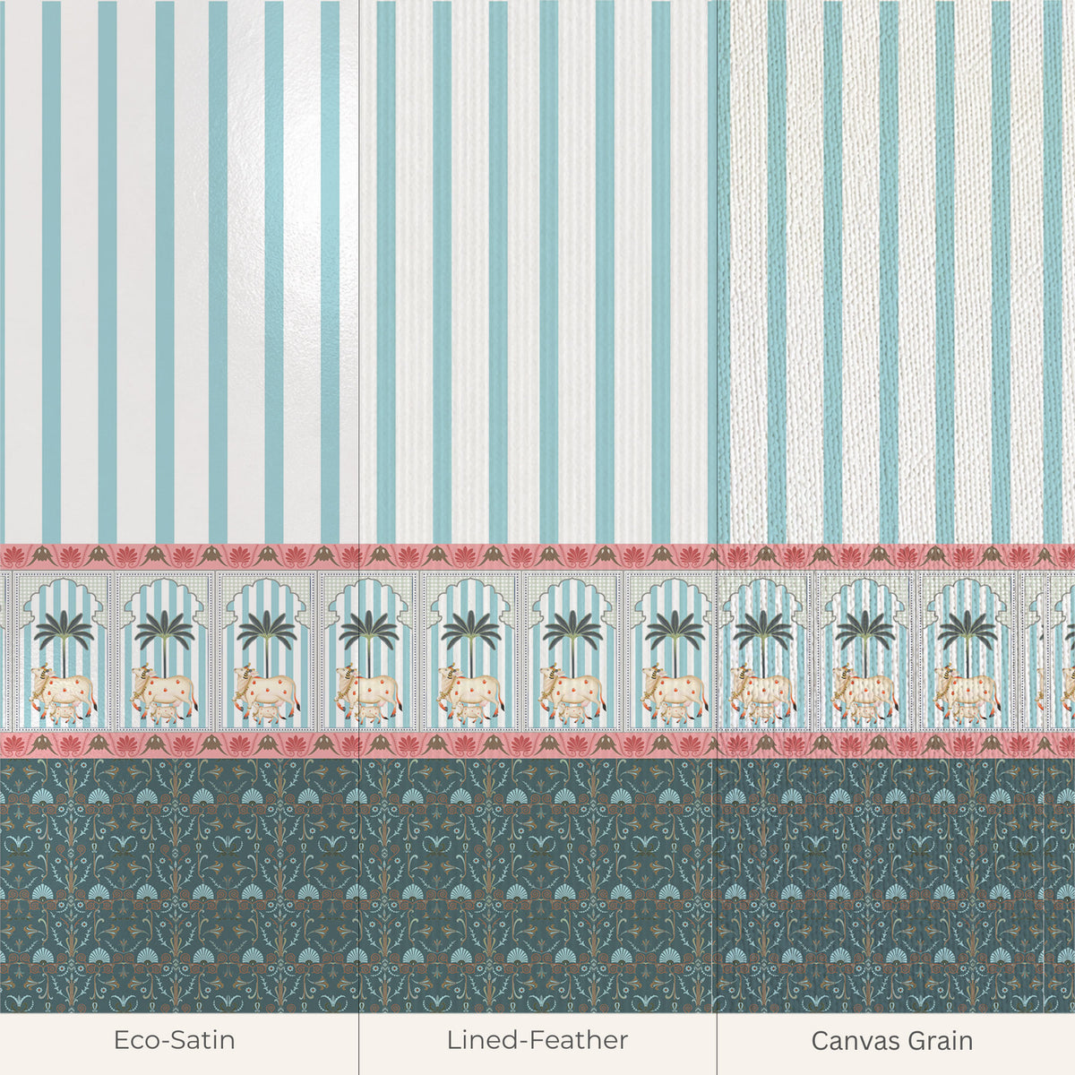 Pichwai Cow Stripes Floral Wallpaper